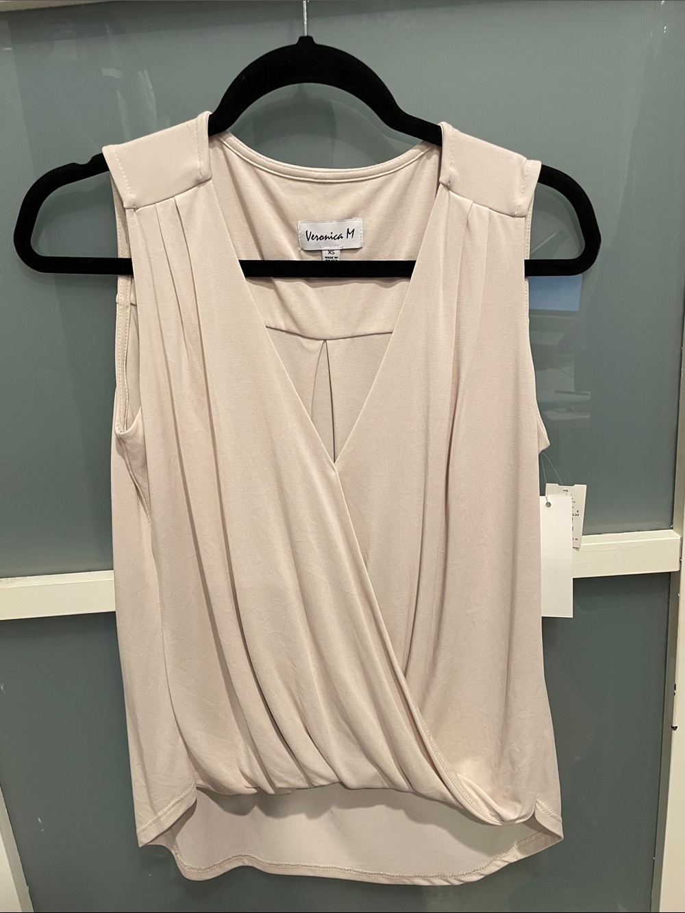 Veronica M Draped V-Neck Sleeveless Top in Beige, XS, NWT
